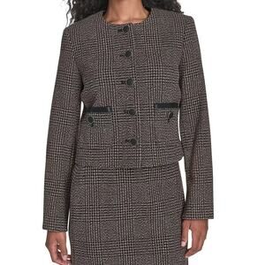 Calvin Klein Women's Novelty Button Front Blazer Jacket In Charcoal Multi